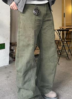 22TREE美式复古秋冬显瘦男女高街休闲cieanfit宽松阔腿裤弯刀裤