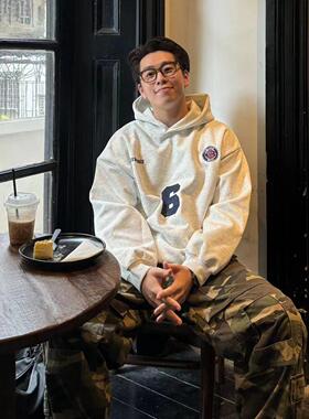 22TREE美式复古字母连帽卫衣男女秋冬季国潮宽松重磅套头衫外套