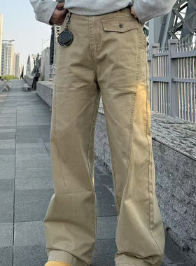 22TREE美式复古工装裤男高街休闲腰带cieanfit牛仔裤百搭直筒潮牌