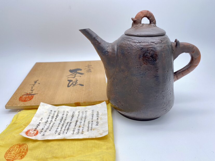 日本进口常滑烧三代井上素三双海老后手茶壶