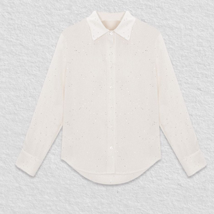 【VAZSLVE/全新奢品】醋酸亚麻珠片定织翻领衬衫通勤上衣HBT1066