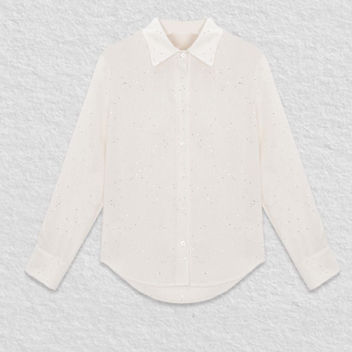 【VAZSLVE/全新奢品】醋酸亚麻珠片定织翻领衬衫通勤上衣HBT1066