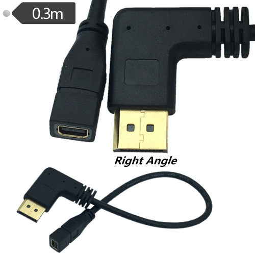 镀金mini Displayport转dp90度左右弯头线显卡接显示器连接线