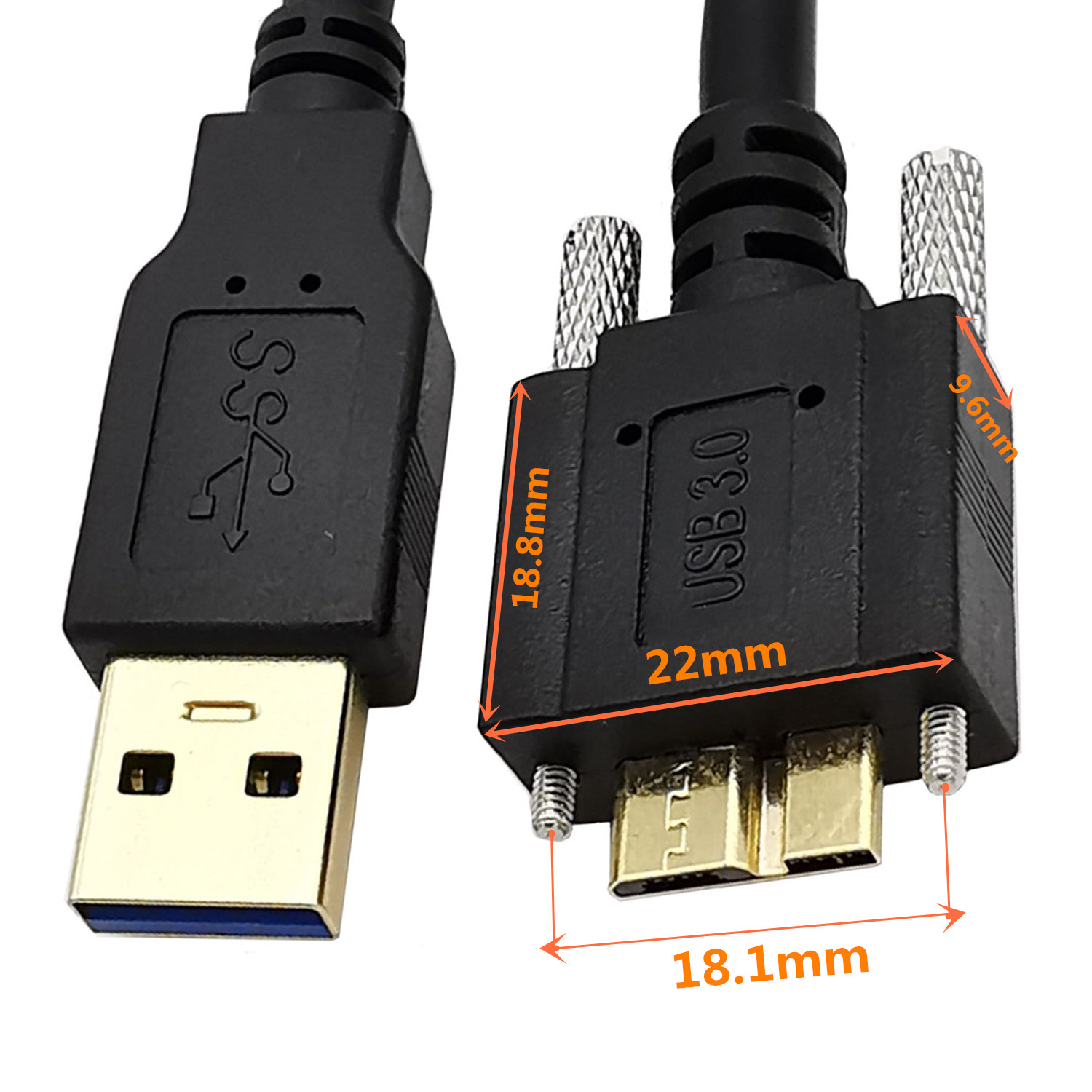 带螺丝3.0线工业相机硬盘盒播放器USB 3.0对MICRO B带螺丝数据线