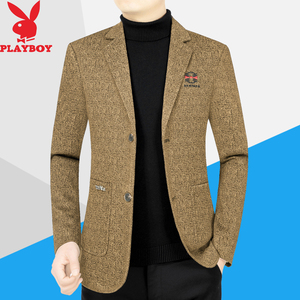 花花公子男士休闲西装外套男2024秋冬新款中年西服爸爸装春秋上衣