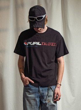 PUPILTRAVEL复古斑驳恶搞可乐logo印花短袖T恤
