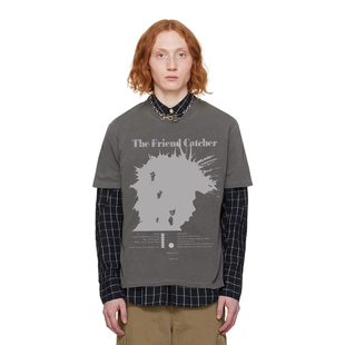 PUPILTRAVEL 复古短袖男做旧潮牌vintage宽松boxy字母印花t恤女