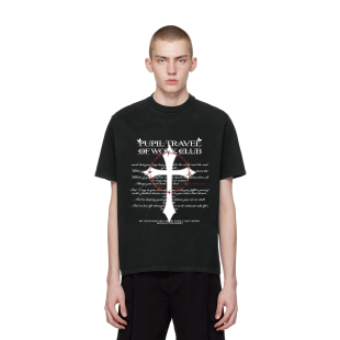 PUPILTRAVEL 复古短袖男vintage水洗印花短宽boxy休闲潮牌t恤女