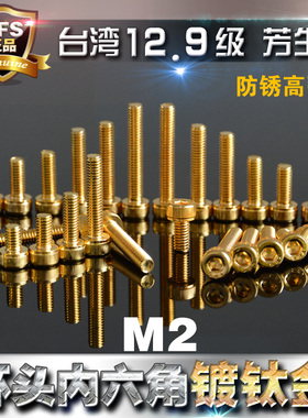 进口12.9级YFS杯头内六角螺丝M2*6*8*10*12*14*16*20土豪镀钛金色