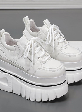 欧洲站真皮松糕厚底增高11cm白色老爹鞋女ins潮港风休闲鞋小白鞋