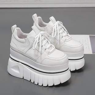 小白鞋 欧洲站真皮松糕厚底增高11cm白色老爹鞋 女ins潮港风休闲鞋