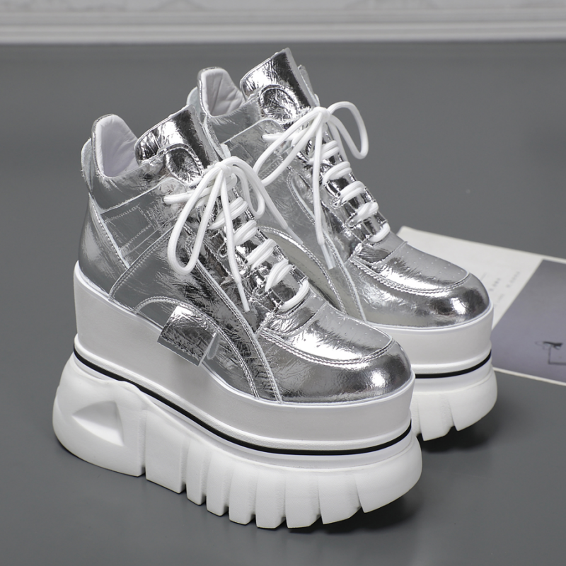 超高跟13厘米厚底短靴女春小个子增高女靴潮矮子粗跟马丁靴子