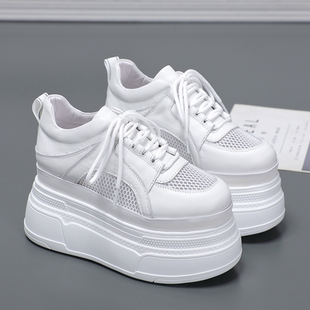 欧洲站网鞋 休闲鞋 女ins潮2026春新款 系带网纱厚底增高10厘米 时尚