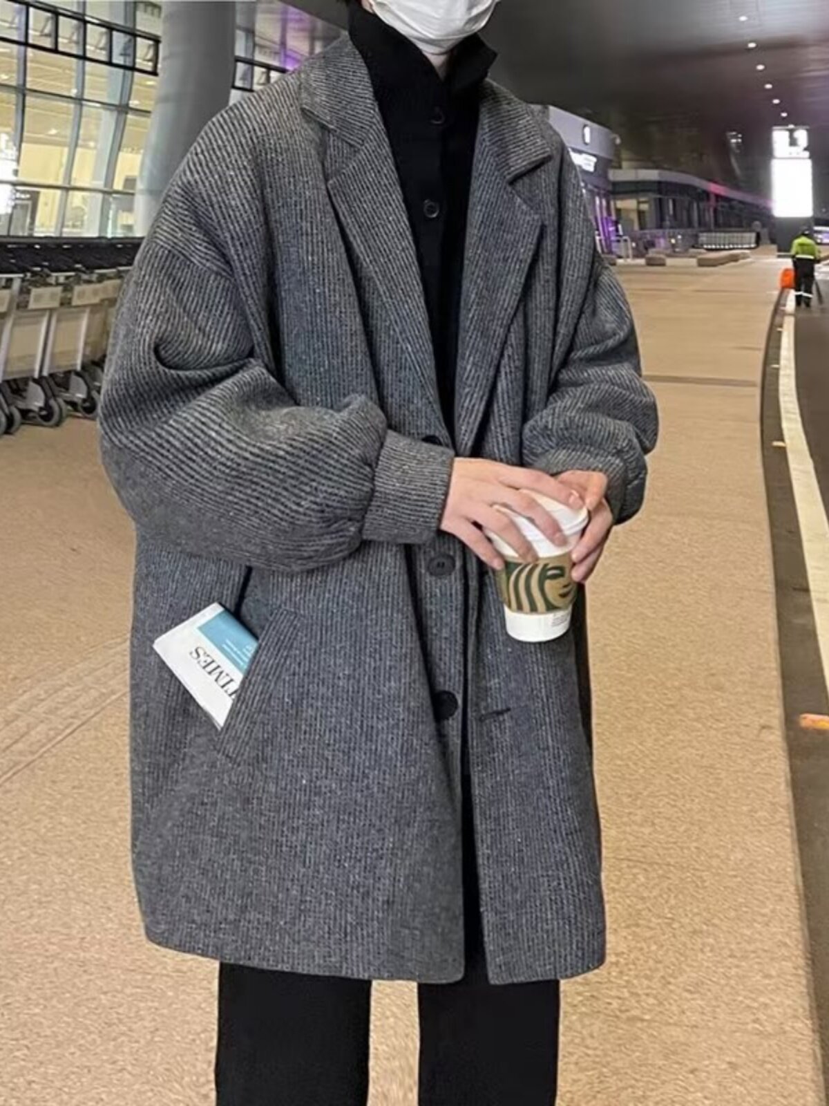 가을 겨울 남성용 미국산 코듀로이 모직 윈드 브레이커 면 도톰한 중간 길이의 루즈한 재킷 트렌디한 브랜드 코트