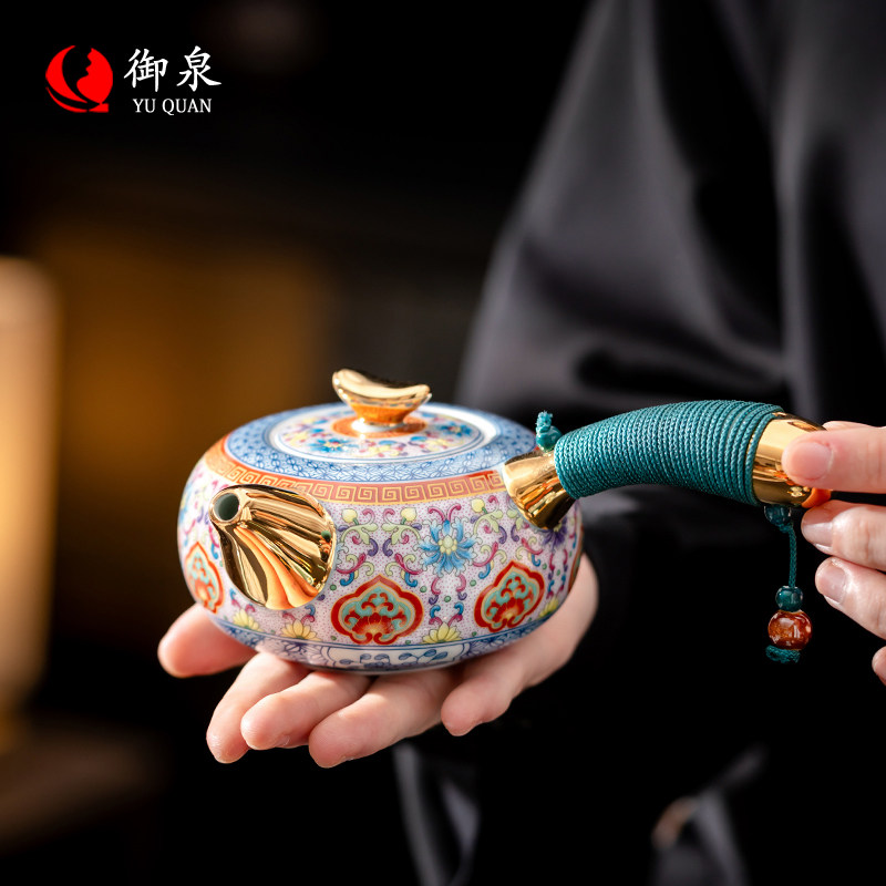 瓷人墨客“盛唐”侧把茶壶单壶家用功夫茶具泡茶器高档宫廷风中式