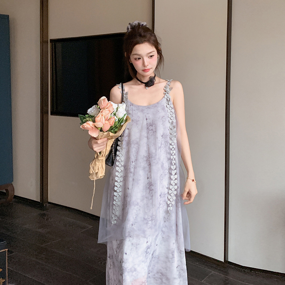 现货2025新款立体花朵风度假风吊带裙8630p125K178，女装连衣裙，杭阁服饰