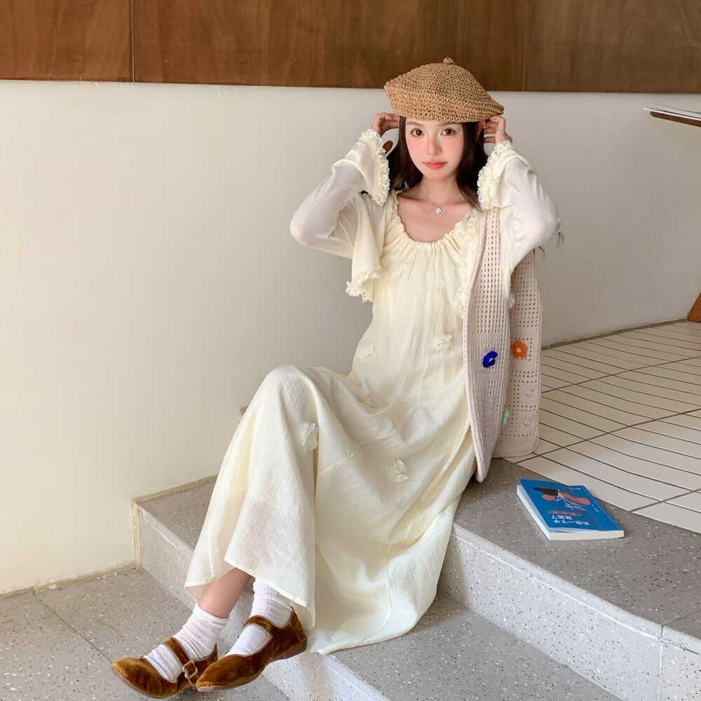 现货2025新款夏季立体花朵吊带裙加防晒外套8625p145K208，女装连衣裙，杭阁服饰