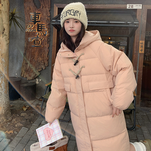 奶乎乎粉色牛角扣中长款羽绒服女冬季2025新款小个子学院风甜美风图片
