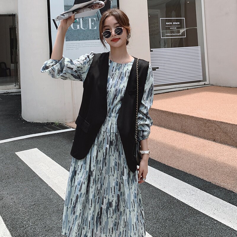 现货主推2024春装新款连衣裙马甲两件套8099P125K178,女装连衣裙,杭阁服饰