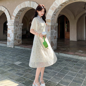 改良旗袍新中式连衣裙女2025新款夏季荷叶边甜美温柔风纱裙碎花裙图片