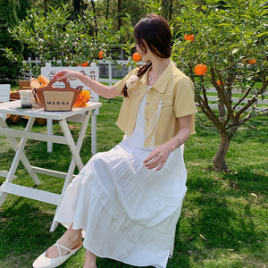 夏季新款时尚短袖外套花边吊带裙女2025甜美少女感穿搭图片