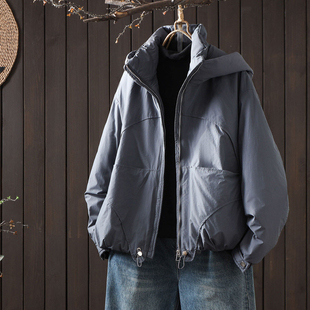 冬季 口撞色设计感轻薄棉衣夹棉外套菱格保暖棉服 宽松连帽棉袄女袖