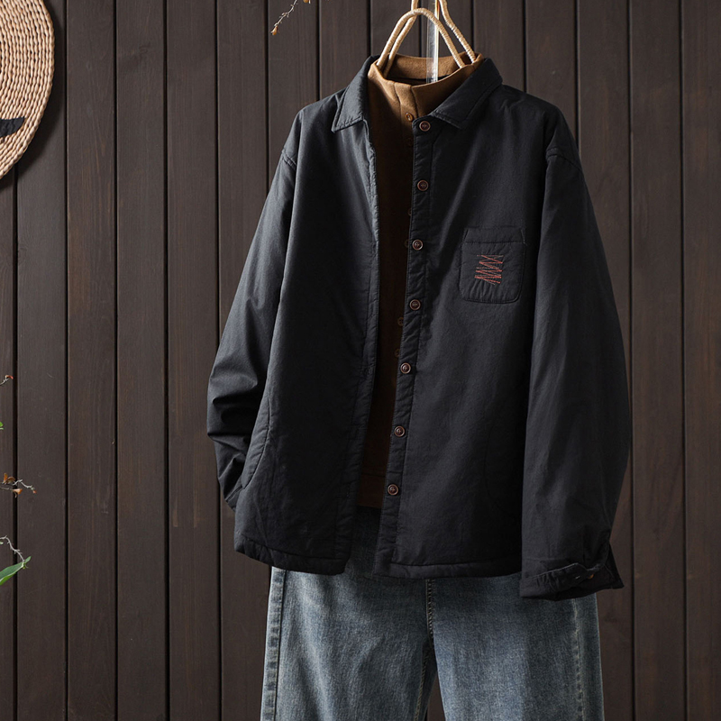 秋冬宽松衬衫领小棉袄女士文艺纯色翻领棉服夹棉轻薄款棉衣短外套