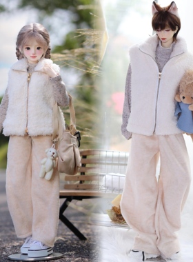 bjd4分3分70/75叔[毛茸茸计划]白马甲卡其打底衣奶黄裤子成品娃衣