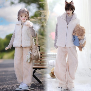 bjd4分3分70/75叔[毛茸茸计划]白马甲卡其打底衣奶黄裤子成品娃衣