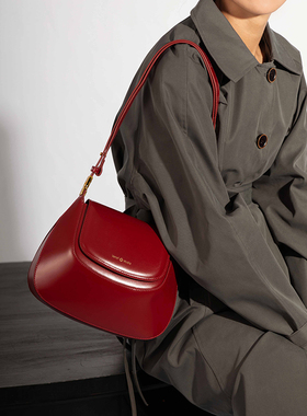 【维洛芬】红色马鞍包女高级质感小众真皮板栗单肩斜挎新娘结婚包