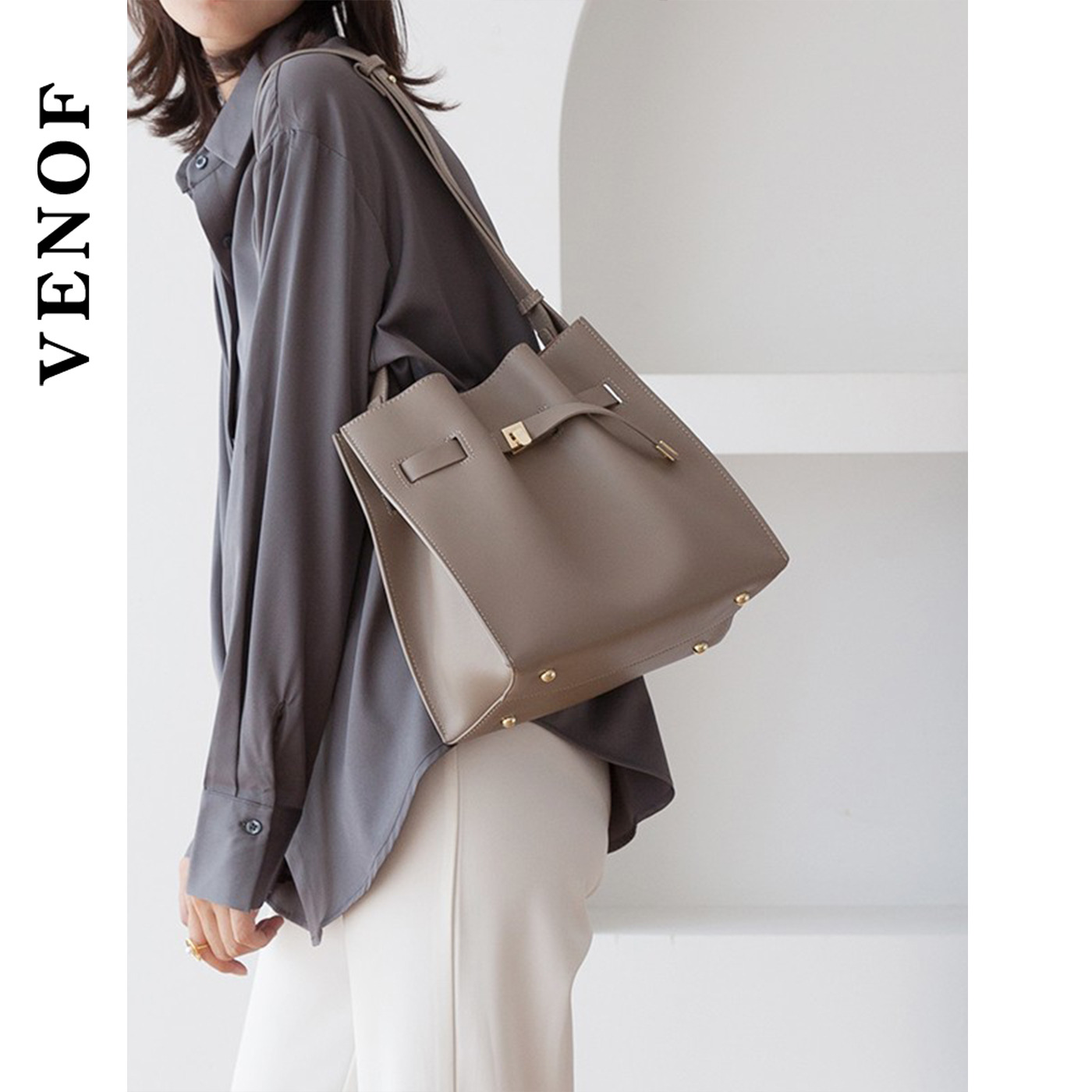 维洛芬大容量通勤灰色托特包