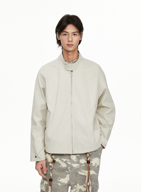 TSAS 秋冬哈灵顿飞边立领夹克cleanfit宽松短宽帆布情侣外套