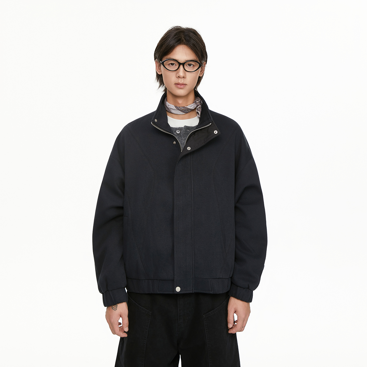 TSAS 宽松高质感Cleanfit结构分割BOXY廓形立领夹克外套秋冬情侣