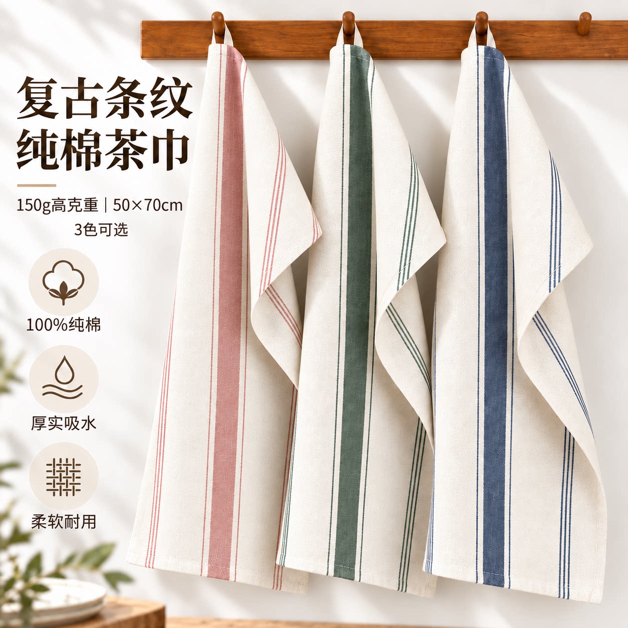 HOOHNICE条纹纯棉水洗做旧厨房