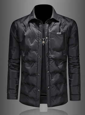 2025爆款男装90%白鸭绒羽绒服外套衬衫领潮流66728