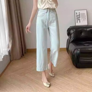 大码女装夏季高腰显瘦天丝直筒牛仔裤女梨型身材遮肉百搭阔腿裤