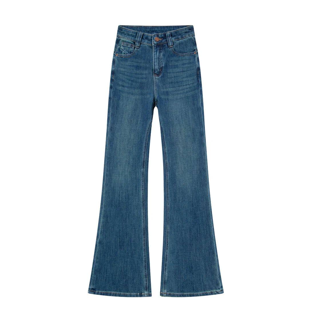 大码加绒高腰显瘦直筒微喇牛仔裤