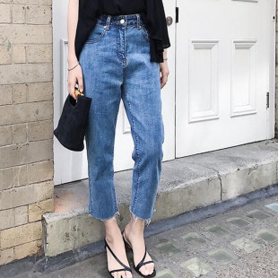 女装 牛仔裤 胯大腿粗显瘦胖mm裤 新款 子女胖mm九分宽松直筒春季 大码