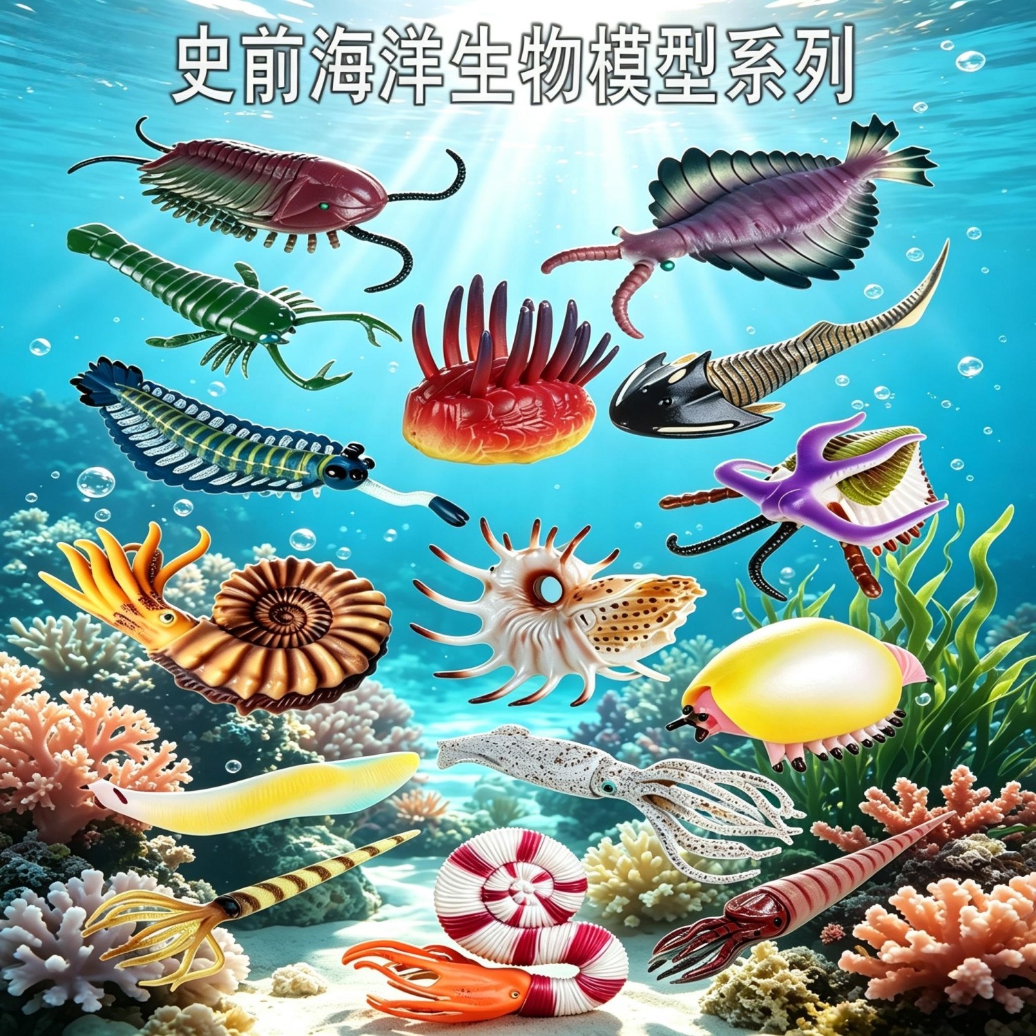 远古海洋生物模型儿童仿真动物玩具史前三叶虫奇虾鹦鹉螺男孩手办