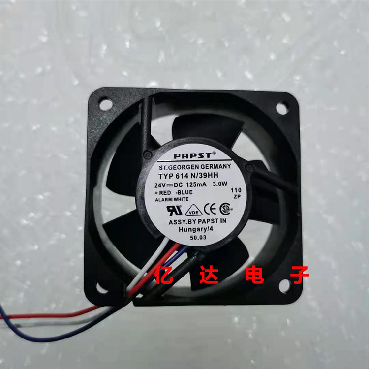 德国/ebmpapst 6025 6CM TYP 614N/39HH 24V 3.0W 3线 变频器风扇