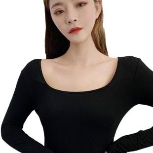 长袖打底衫女秋衣修身百搭圆领大码上衣莫代尔秋冬薄内搭黑色T恤