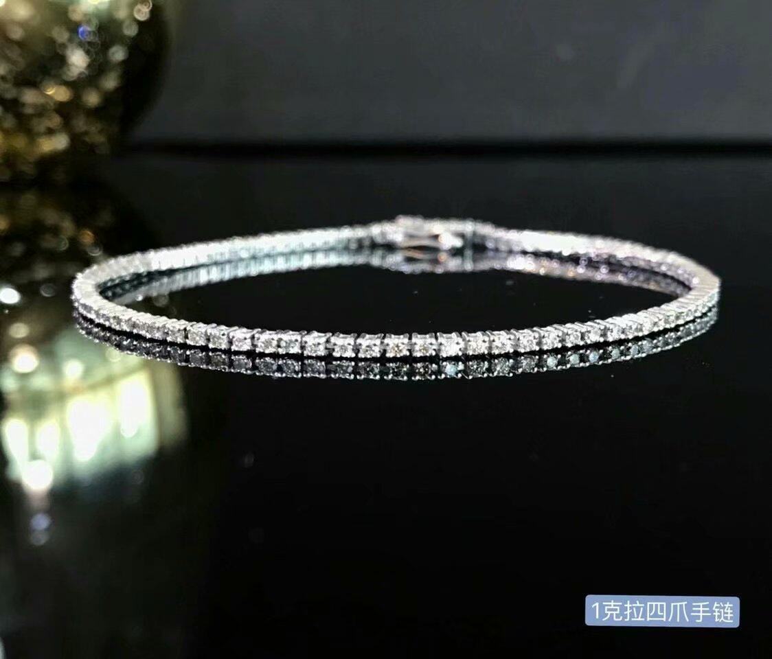 日本制18K金镶嵌女款1克拉天然南非大钻小钻圆钻钻石手链真金真钻