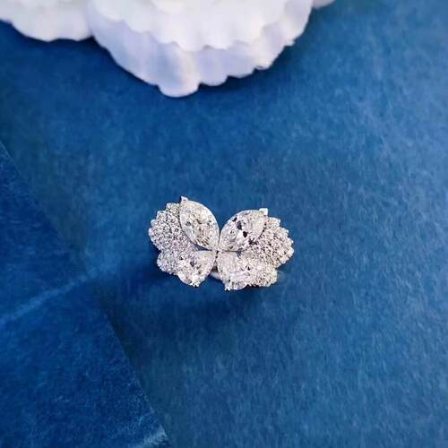 18K白金女镶嵌1.6克拉天然南非高品质钻石蝴蝶戒指真金真钻送证书