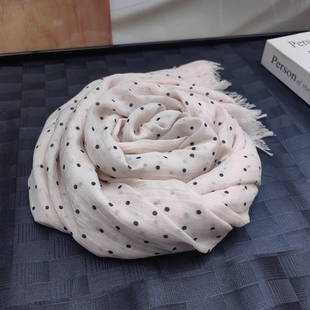 米白色棉麻波点围巾高级感女秋冬季 文艺复古披肩百搭柔软沙滩巾