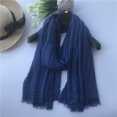 春秋韩款 棉麻围巾女藏青深蓝牛仔蓝超大长款 文艺百搭亚麻丝巾披肩