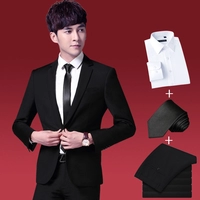 Bộ đồ vest nam bốn mảnh phù hợp với Hàn Quốc Slim thanh niên kinh doanh bình thường chuyên nghiệp ăn mặc mới phù rể váy cưới - Suit phù hợp áo nam