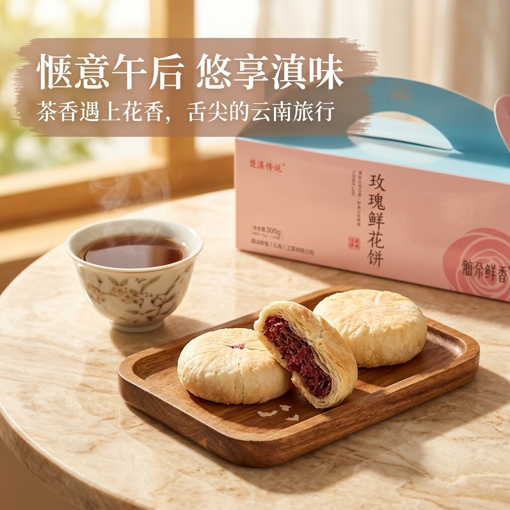 玫瑰鲜花饼盒装送礼零食休闲食品面包小吃糕点中秋月饼云南特产