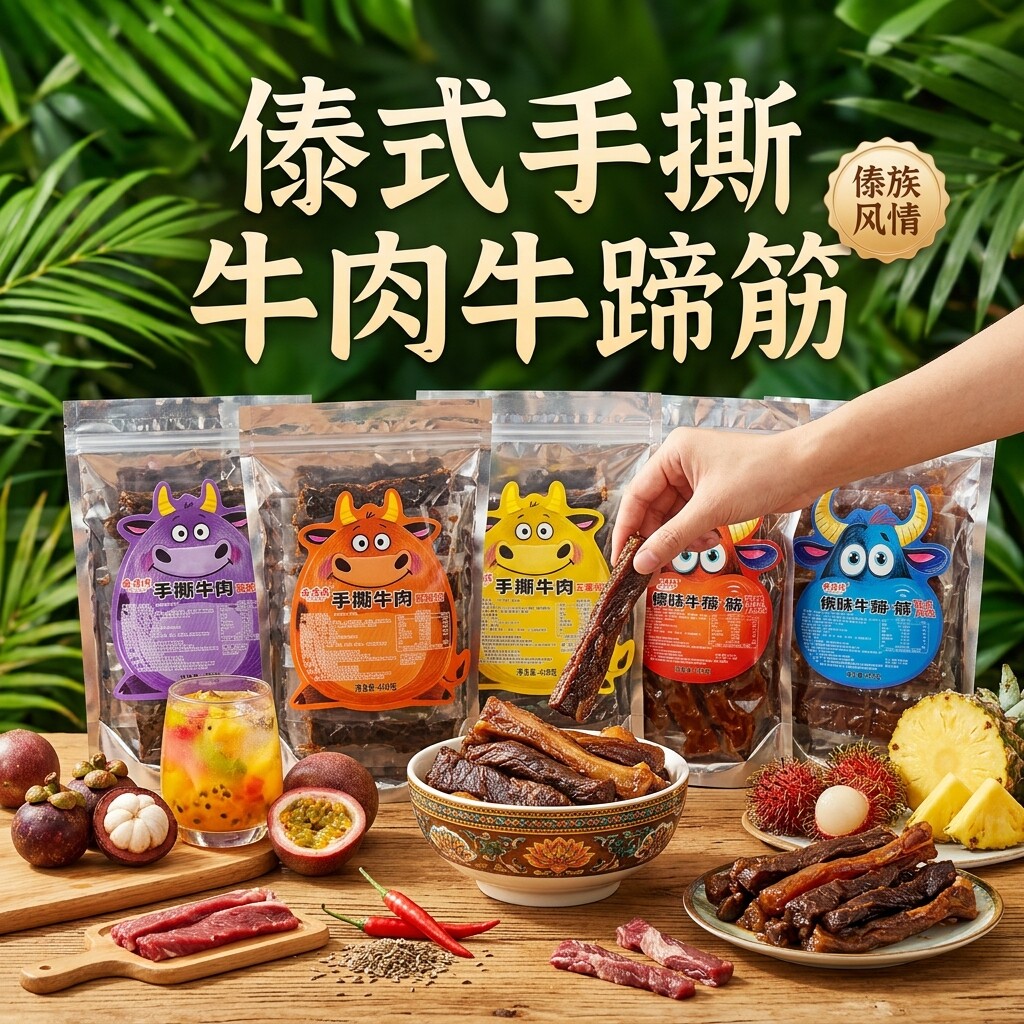 西双版纳傣味手撕牛肉牛蹄筋小黄牛五香麻辣孜然口味解压小零食