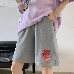 潮流阔腿外穿透气运动短裤 五分裤 时尚 直筒休闲裤 女士2026夏季 薄款
