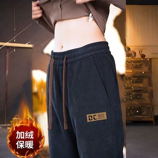 灯芯绒休闲裤子女款秋冬季爆款卫裤潮流显瘦哈伦裤宽松束脚运动裤